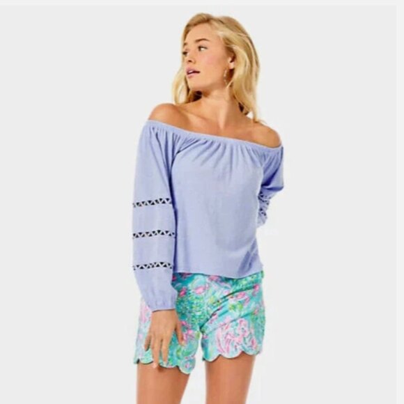 Lilly Pulitzer Katt Off the Shoulder Casual Top in Periwinkle Blue Women size S - Picture 1 of 5